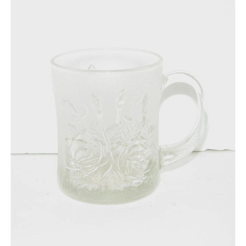 Vintage Pasari Livia Frosted Rose Pressed Glass Mug Indonesian